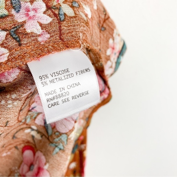 Cupcakes & Cashmere Orange Floral Metallic Stripe Blouse Sz XS - Picture 9 of 9